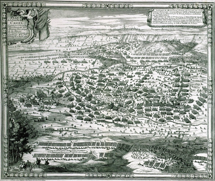 Gravure de la bataille de Cassel 1677 vue du sud